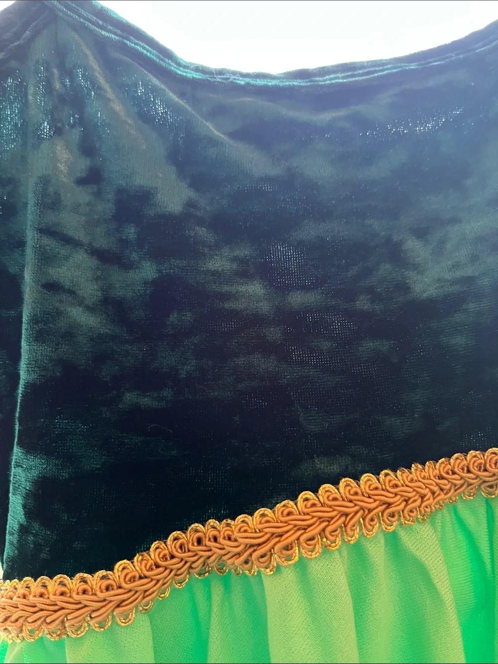 Girls Green Velvet & Chiffon Party Dress with Gold Trim